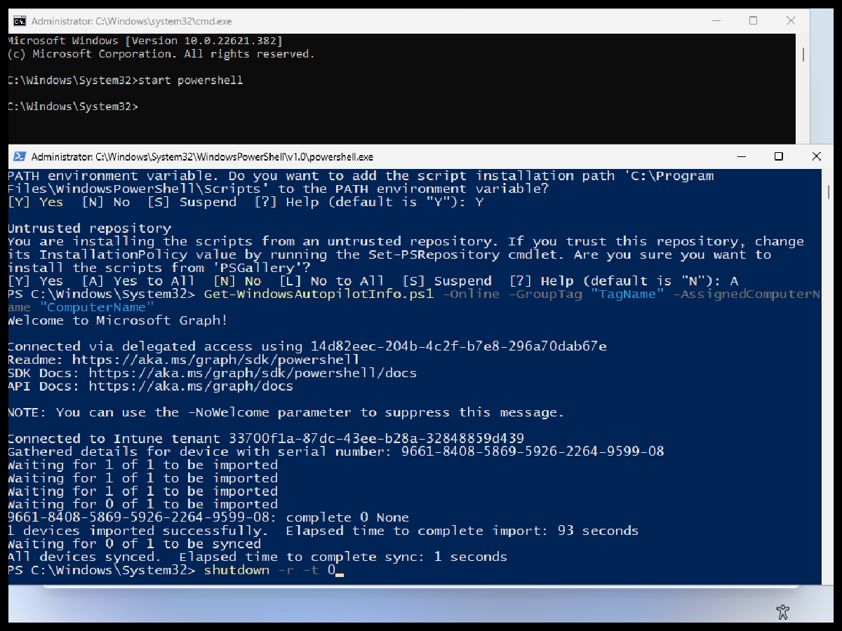 Register Autopilot Devices: Get-WindowsAutoPilotInfo